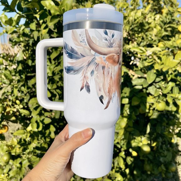 Birthday gift Floral Highland Cow 40 oz Personalized Tumbler. BRAND NEW Double - Picture 2 of 6